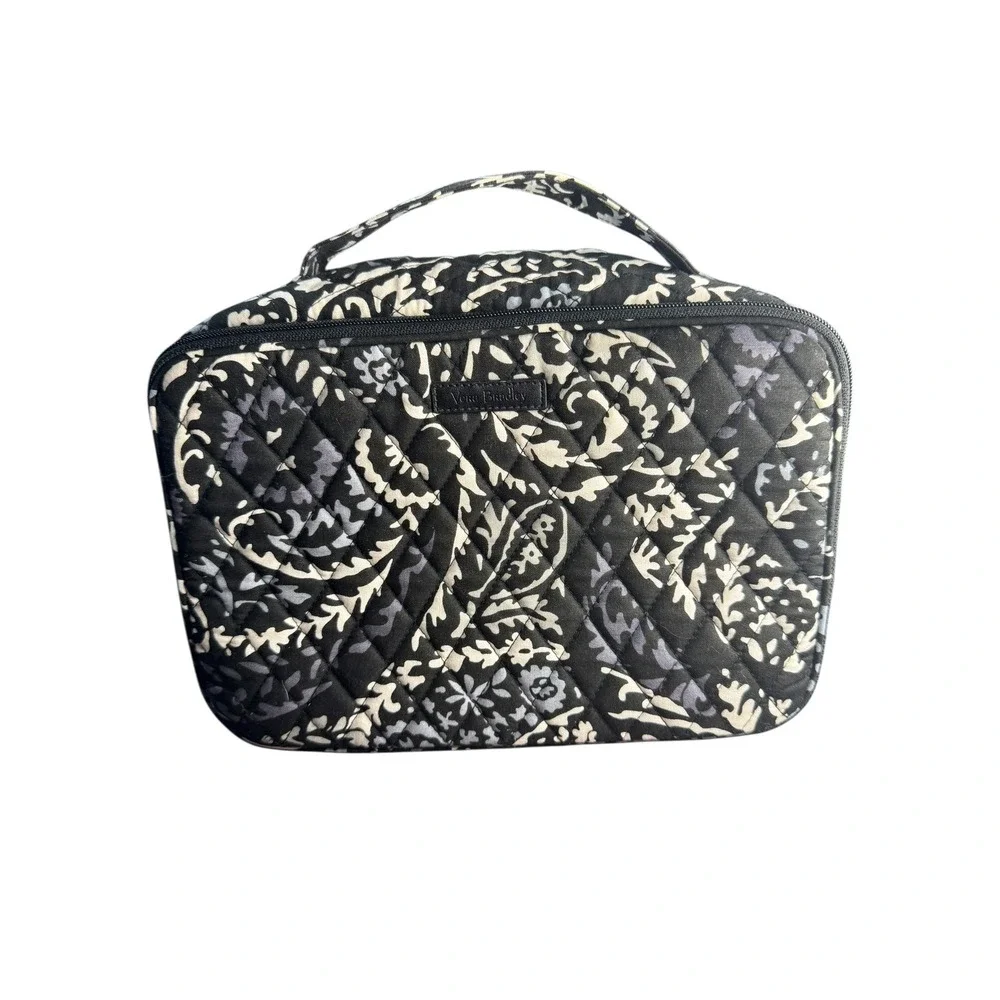 Vera Bradley Train Case Cosmetic‎ Makeup Bag Travel Organizer Black Paisley